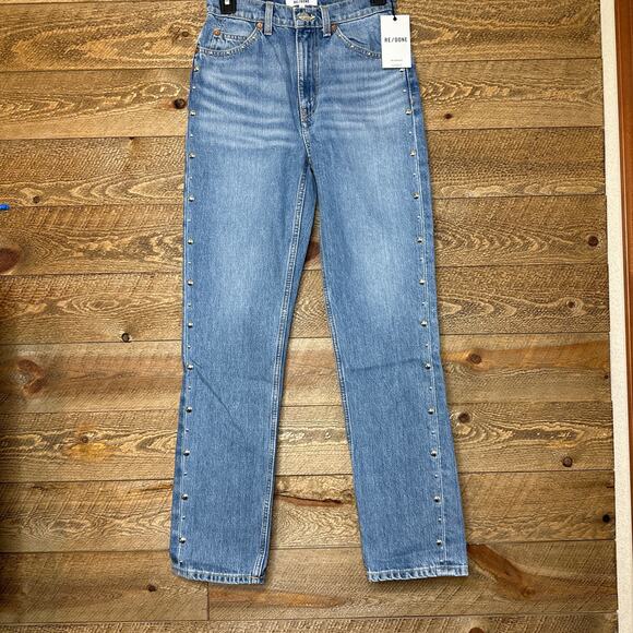 RE/DONE 70's Straight Moon Stoned Stud Jeans Suze 24 NWT - Picture 5 of 14